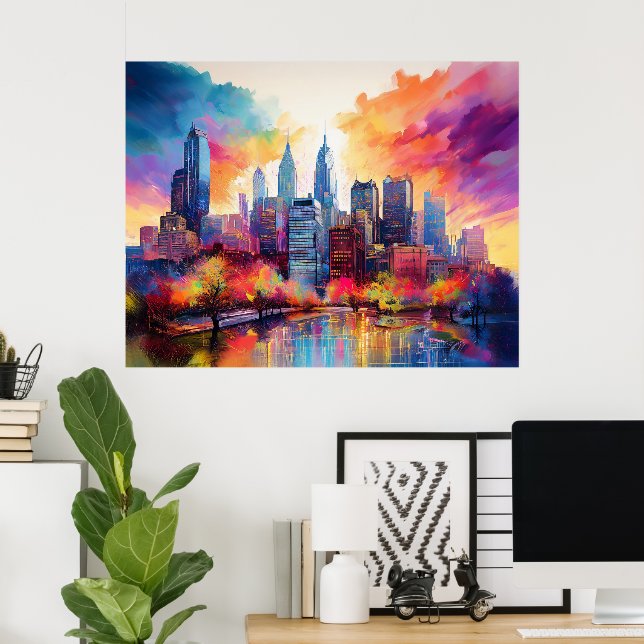 Philadelphia Skyline Colourful Urban Art Poster (Home Office)
