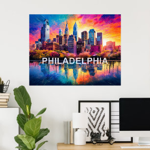Philadelphia Skyline Colourful Urban Art Poster