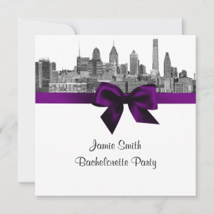 Philadelphia Skyline Etch BW Purple Bachelorette Invitation