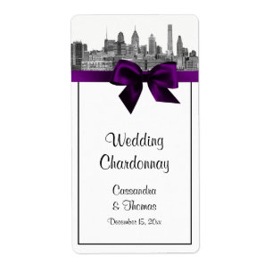Philadelphia Skyline Etch BW Purple Wine Label