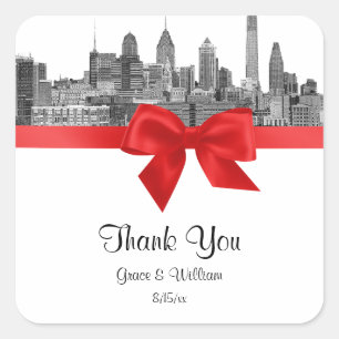 Philadelphia Skyline Etch BW Red Favour Tag