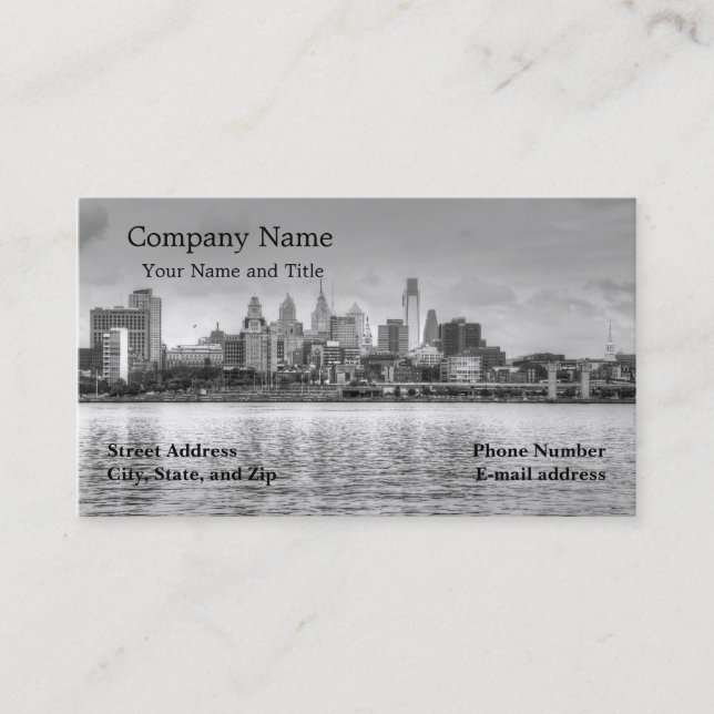 Philadelphia skyline in black and white business card (Front)
