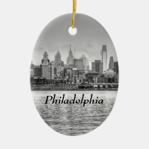Philadelphia skyline in black and white ceramic tree decoration
