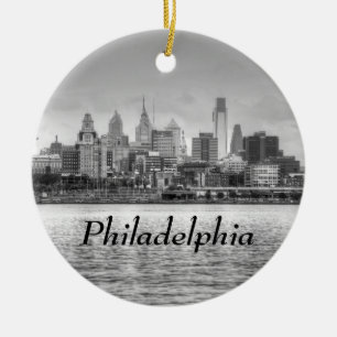 Philadelphia skyline in black and white ceramic tree decoration
