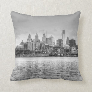 Philadelphia skyline in black and white cushion