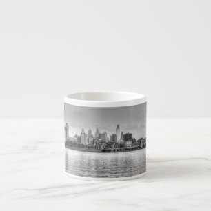 Philadelphia skyline in black and white espresso cup