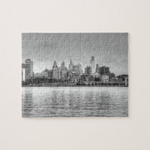 Philadelphia skyline in black and white jigsaw puzzle