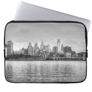 Philadelphia skyline in black and white laptop sleeve