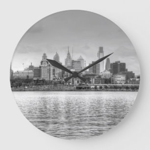 Philadelphia skyline in black and white large clock
