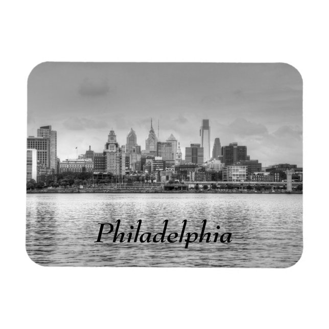 Philadelphia skyline in black and white magnet (Horizontal)