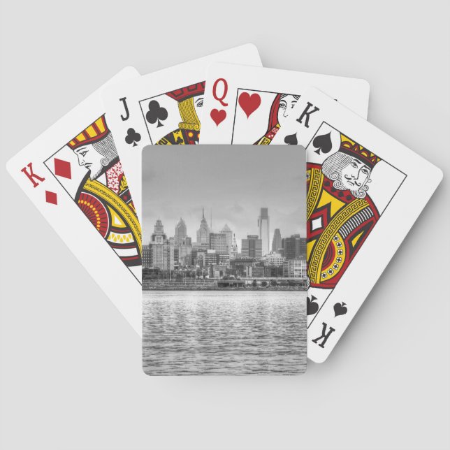 Philadelphia skyline in black and white playing cards (Back)