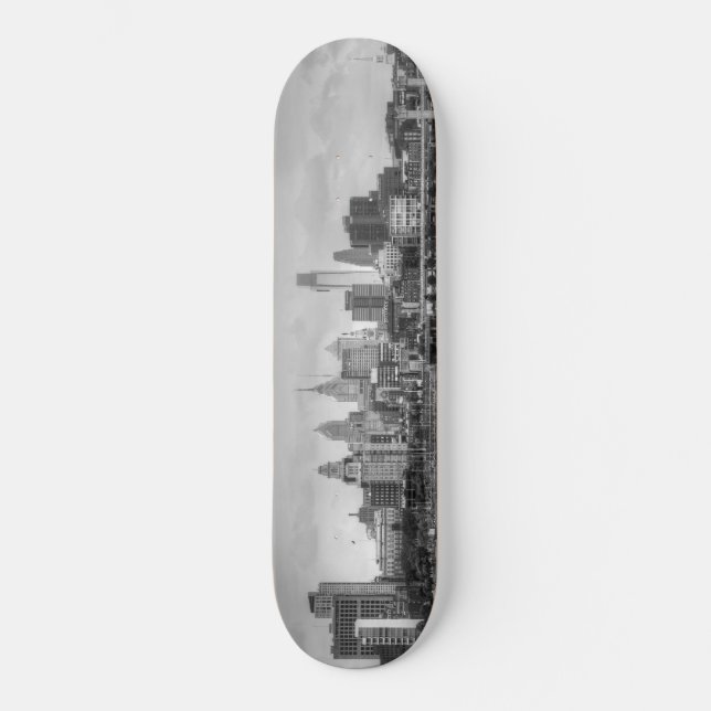 Philadelphia skyline in black and white skateboard (Front)