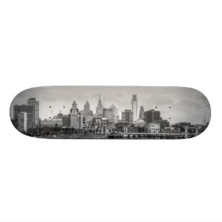 Philadelphia skyline in black and white skateboard