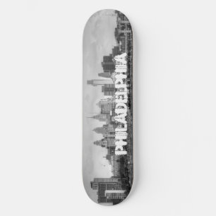 Philadelphia skyline in black and white skateboard