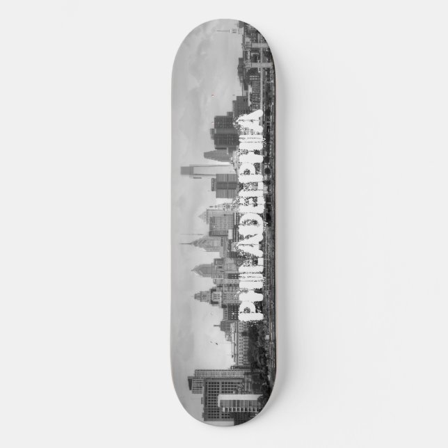 Philadelphia skyline in black and white skateboard (Front)