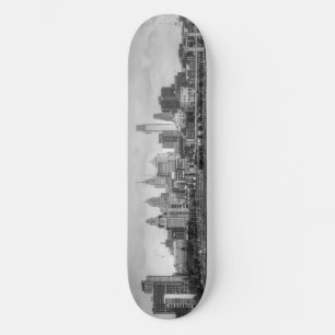 Philadelphia skyline in black and white skateboard