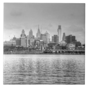 Philadelphia skyline in black and white tile