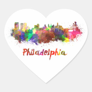 Philadelphia skyline in watercolor heart sticker