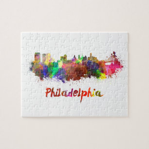 Philadelphia skyline in watercolor jigsaw puzzle