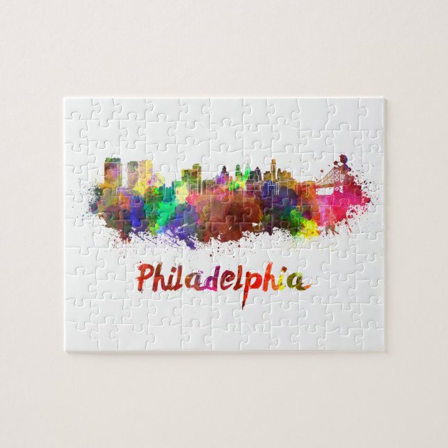Philadelphia skyline in watercolor jigsaw puzzle (Horizontal)