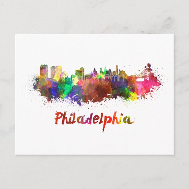 Philadelphia skyline in watercolor postcard (Front)