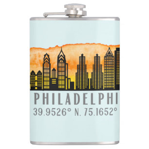 Philadelphia Skyline Map Coordinates Hip Flask
