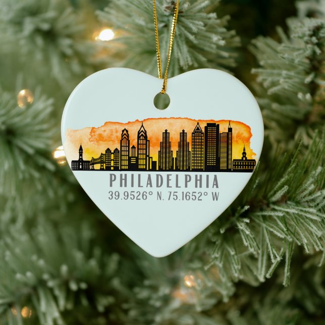 Philadelphia Skyline Map Coordinates Personalized Ceramic Tree Decoration (Tree)