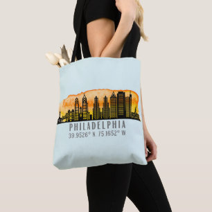 Philadelphia Skyline Map Coordinates Tote Bag