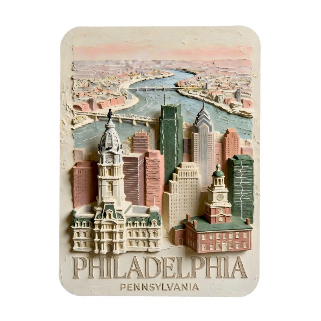Philadelphia Skyline Modern Textured Cityscape Magnet (Vertical)
