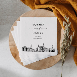 Philadelphia Skyline Modern Wedding Cocktail Napkin