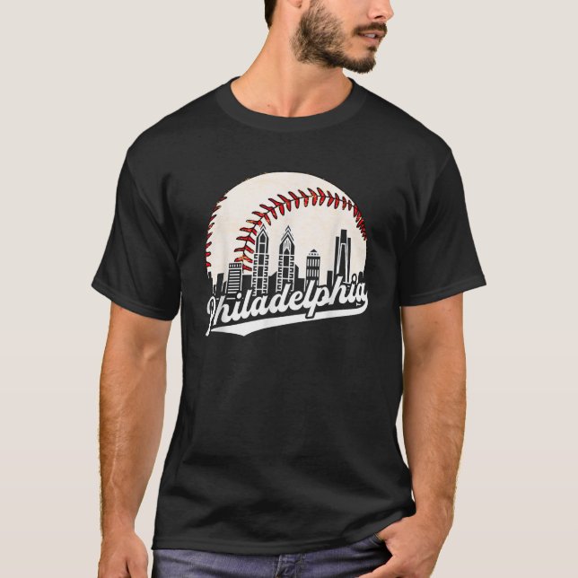 Philadelphia Skyline Philly Cityscape Baseball Ret T-Shirt (Front)