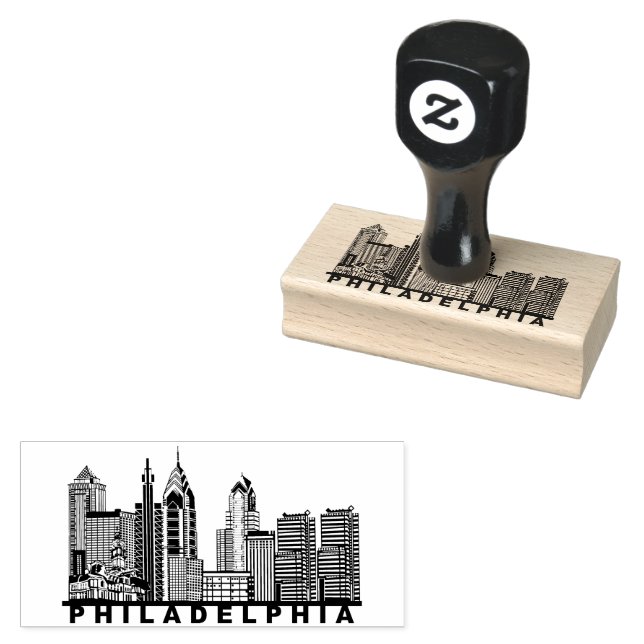 Philadelphia Skyline Silhouette  Rubber Stamp (Stamped)