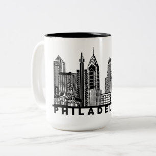 Philadelphia Skyline Silhouette  Two-Tone Coffee Mug