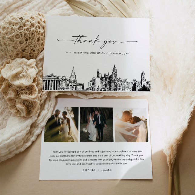 Philadelphia Skyline Wedding Photo Thank You Card (Creator Uploaded)