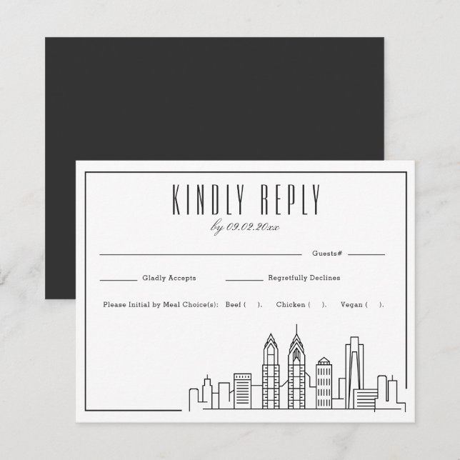 Philadelphia Skyline | Wedding RSVP + Meal Choice (Front/Back)