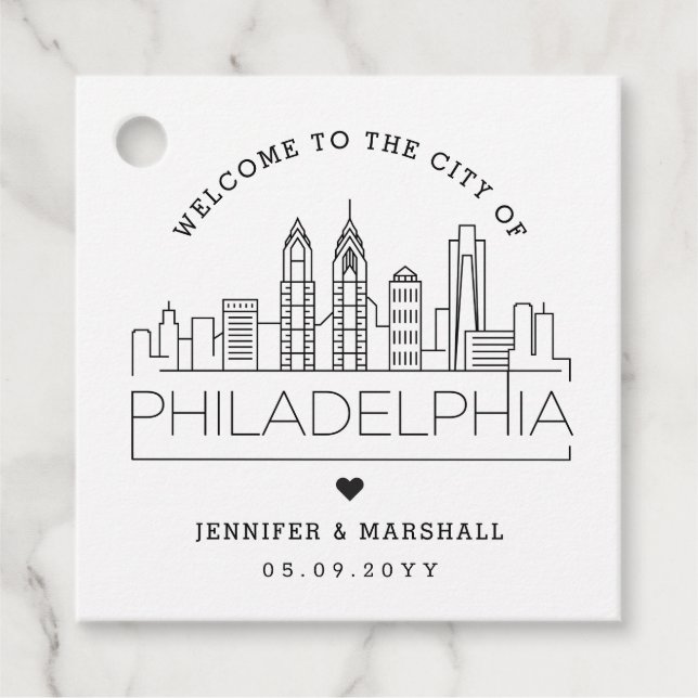 Philadelphia Skyline | Wedding Welcome Favour Tags (Front)