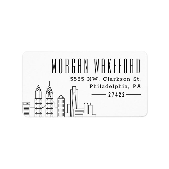 Philadelphia Stylised Skyline Large Address Label (Front)
