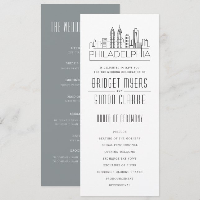 Philadelphia Stylised Skyline | Wedding Program Invitation (Front/Back)