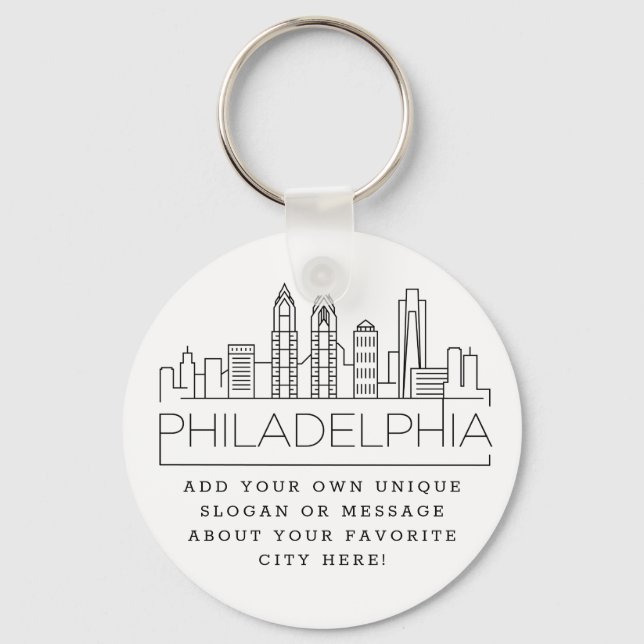 Philadelphia Stylized Skyline | Custom Slogan Key Ring (Front)