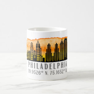 Philadelphia Sunset Skyline Map Coordinates Coffee Mug