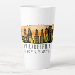 Philadelphia Sunset Skyline Map Coordinates Latte Mug