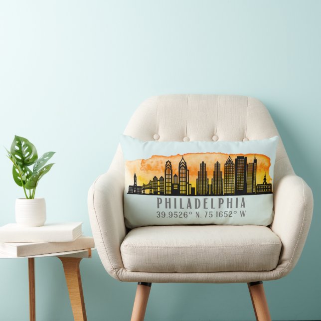 Philadelphia Sunset Skyline Map Coordinates  Lumbar Cushion (Chair)