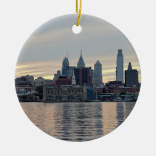 Philadelphia Sunset Skyline Photo Ceramic Tree Decoration