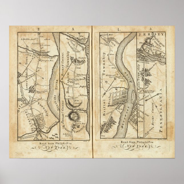 Philadelphia to New York Road Map Poster (Front)