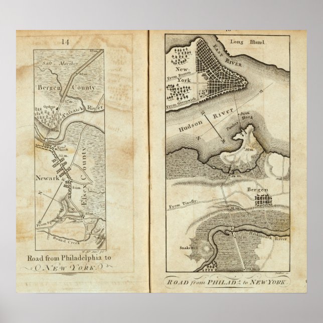 Philadelphia to New York Road Map Poster (Front)