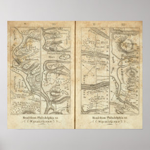 Philadelphia to Washington Road Map Poster