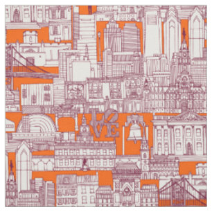 Philadelphia toile hot orange claret fabric