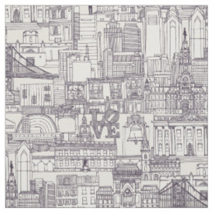 Philadelphia toile mulberry strong white fabric