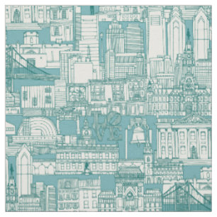 Philadelphia toile viridian turquoise fabric