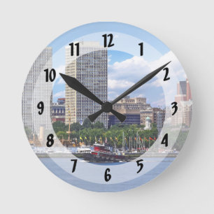 Philadelphia - Tugboat by Philadelphia Skyline II Round Clock